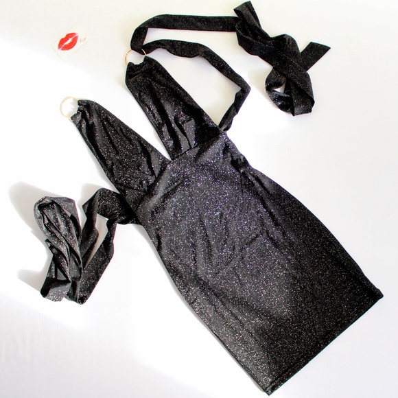 CrissCross Open Back Plunging V Ring Lurex Dress - Picture 6 of 8